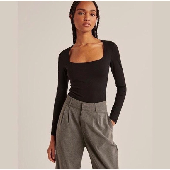 Abercrombie & Fitch Tops - Abercrombie & Fitch Soft AF Black Long Sleeve Square Neck Bodysuit Small